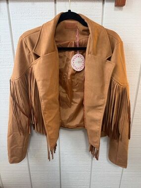 Umgee Tan Fringe Faux Suede Jacket